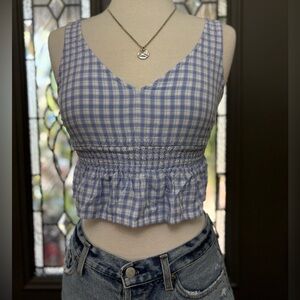 Hollister Periwinkle and White Sleeveless Ruffle Hem Crop Tank Top